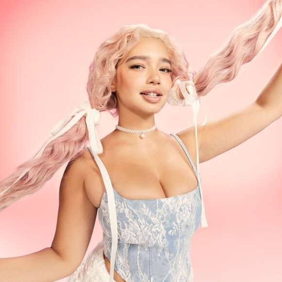 Cider Denim Lace Corset Crop Top in Denim Blue - Picture 3 of 6